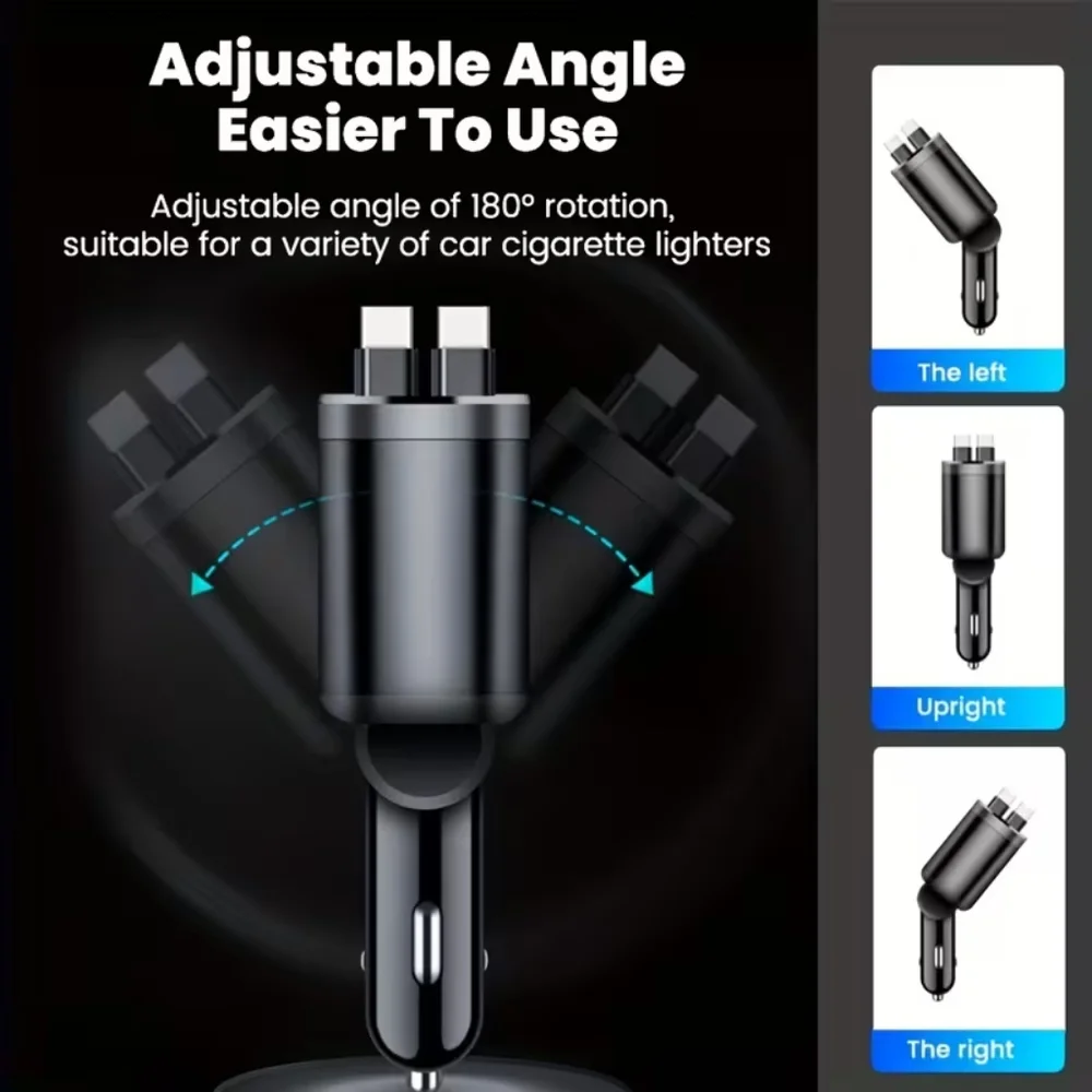 5-in-1 Fast Car Charger with 2 Retractable USB-C Cables, Dual USB-C PD Ports